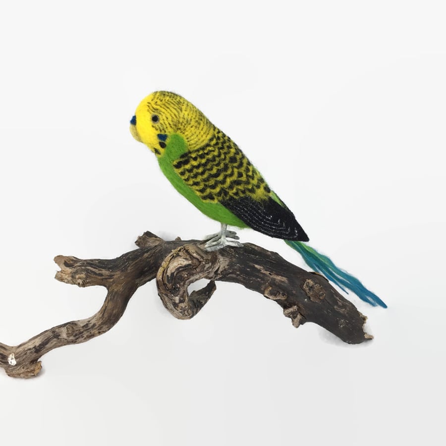 Needle felted green budgie, parakeet