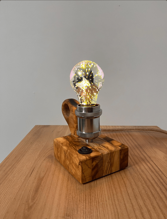Rustic Olive Wood Desk Lamp, Country Style.
