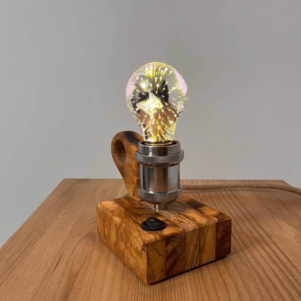 Rustic Olive Wood Desk Lamp, Country Style.