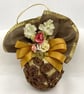 Gold and Bronze Christmas Bauble with Beaded Lace, Ribbon Trim and Flowers