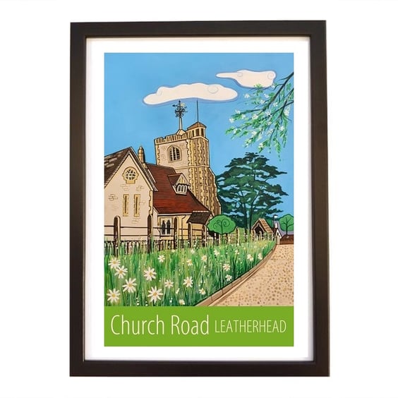 Leatherhead Church Road travel poster print by Susie West