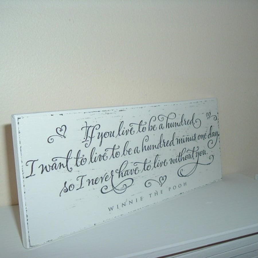 Shabby chic distressed winnie the pooh quote plaquesign