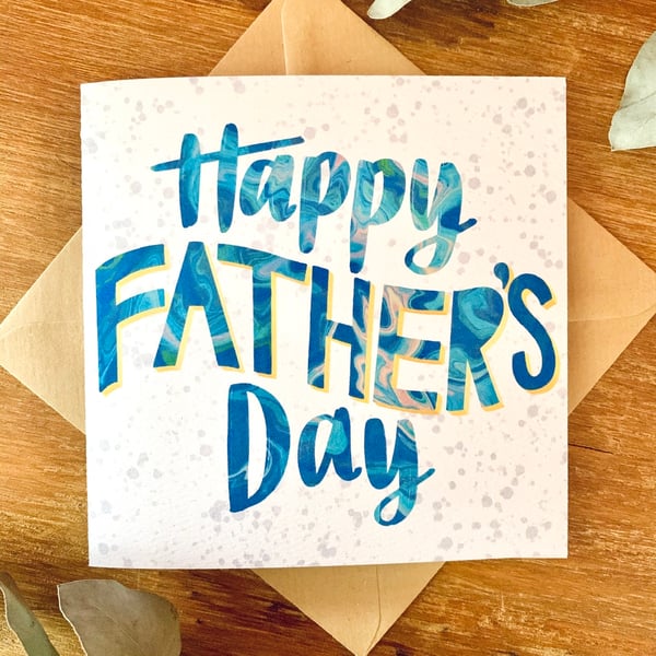 “Happy Father’s Day” marbled typography greetings card