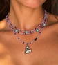 Handmade Lilac Beaded Necklace Labradorite Gemstones and Silver Heart Pendant