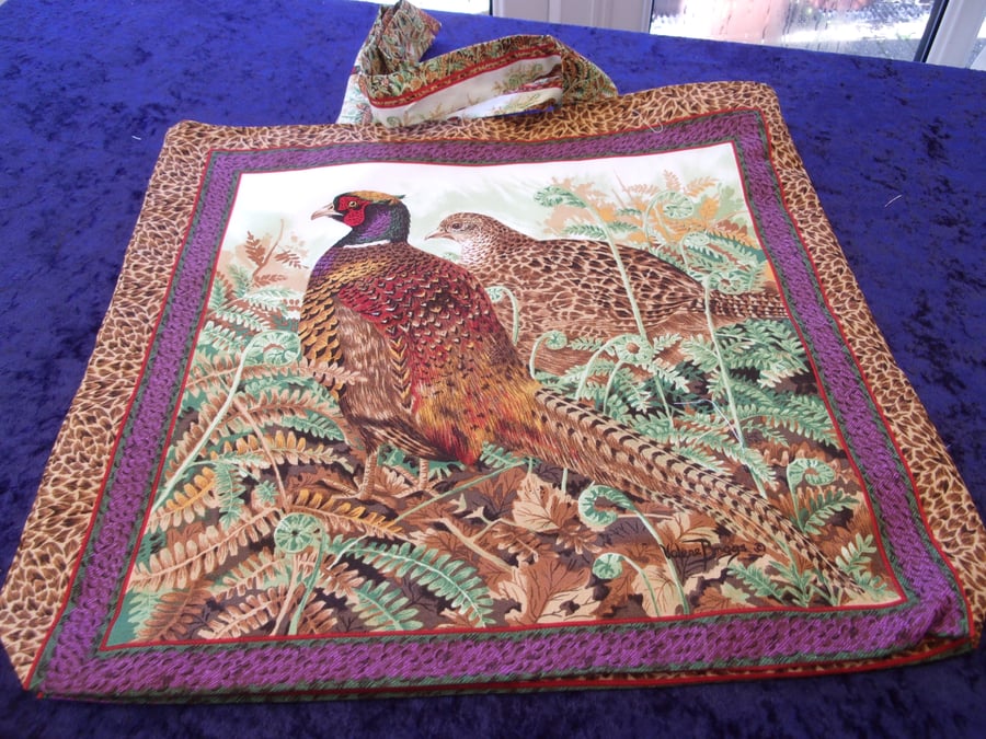 Fabric Shopping Bag with Male & Female Pheasants