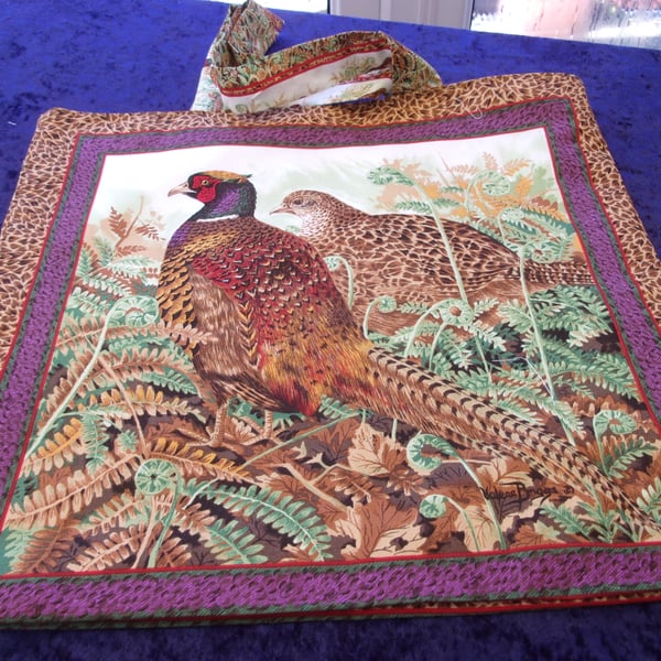 Fabric Shopping Bag with Male & Female Pheasants