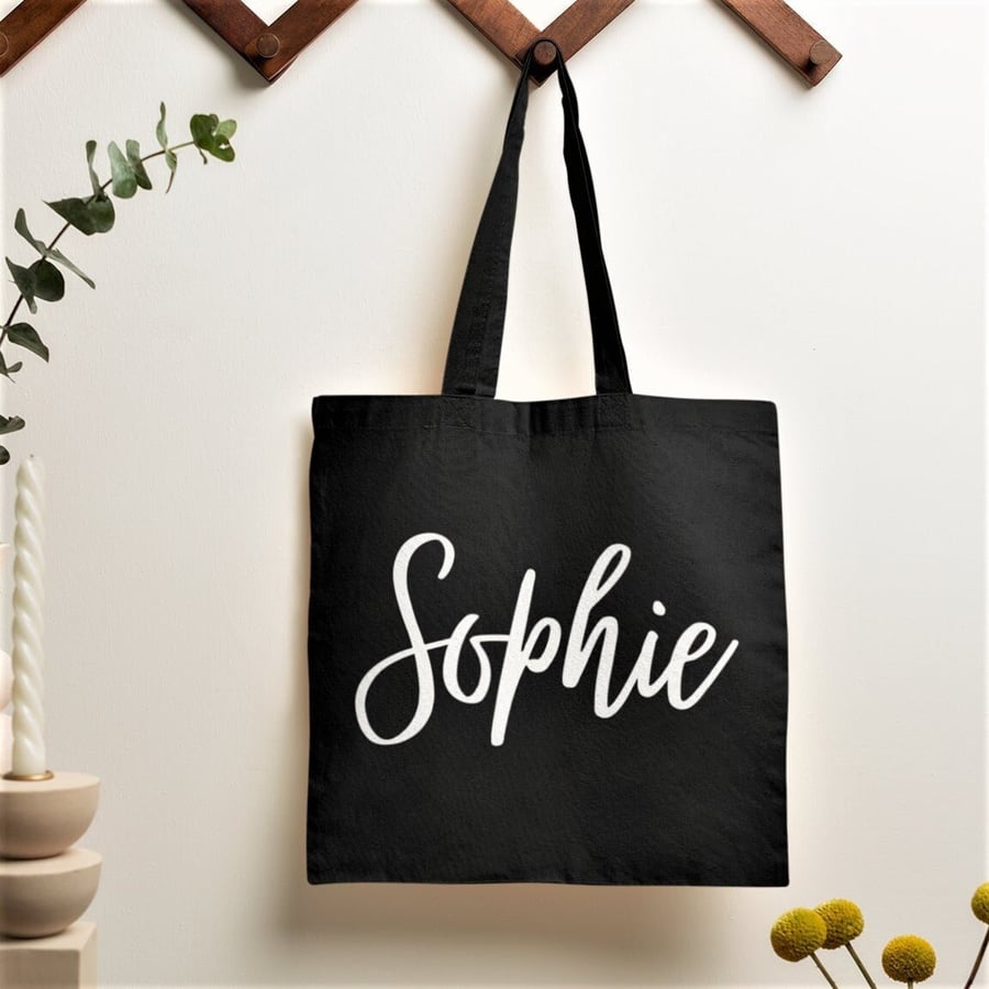 Personalised Name Tote Bag Hand Written Text Name Shopping Bag Custom Name Gift 