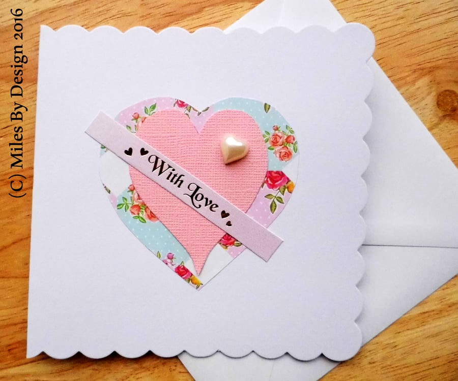 Pearl & Floral Heart Valentines Card