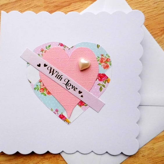 Pearl & Floral Heart Valentines Card