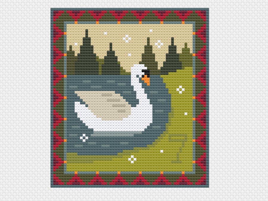 094G Cross Stitch 12 days of Christmas carol, 7th Day Seven Swans a Swimming