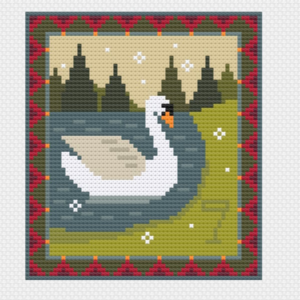 094G Cross Stitch 12 days of Christmas carol, 7th Day Seven Swans a Swimming