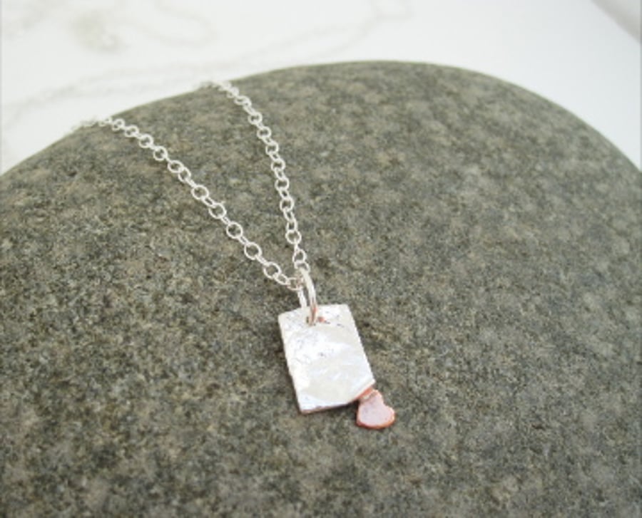 A Love Letter Pendant Copper Heart & Silver Necklace, Gift, Love, Sweet heart