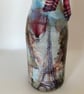 Paris Exhibition Upcycled Small cream Glass Bottle Vase Decoupaged Glass