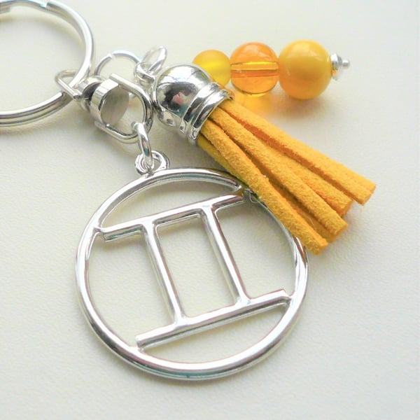 Gemini The Twins Star Sign Zodiac Tassel Keyring or Bag Charm  KCJ2404
