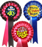 BIrthday Rosettes with Standard designs in the centre. Choice of ribbon. from