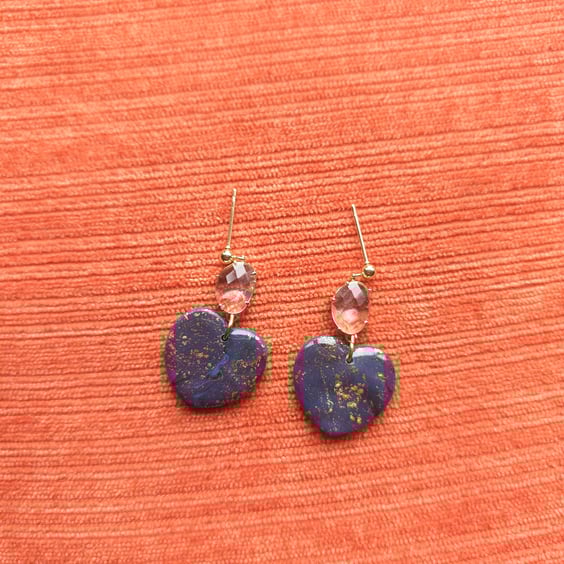 Midnight galaxy medium heart dangle earrings 