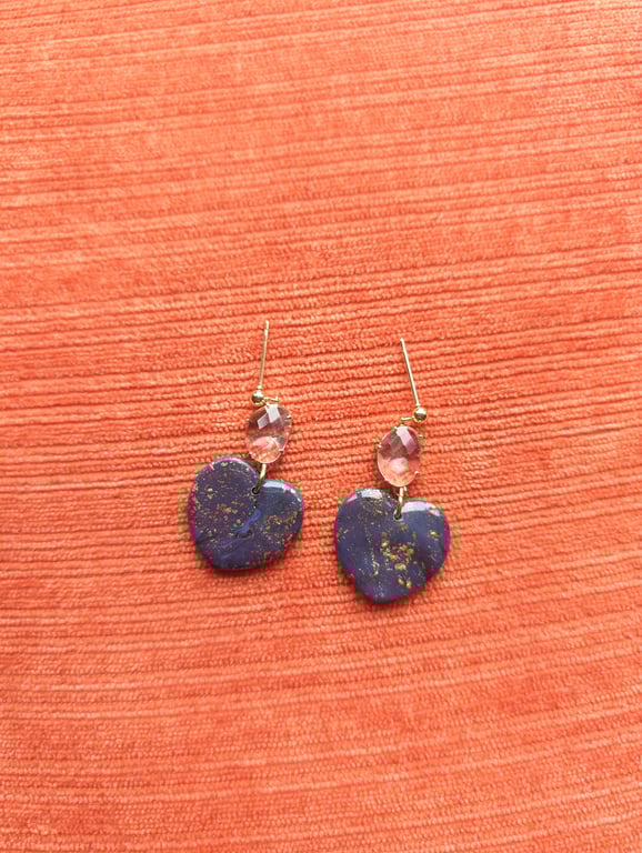 Midnight galaxy medium heart dangle earrings 