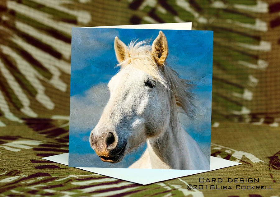 Exclusive Handmade Cloud Horse Greetings Card on Archive Photo Paper