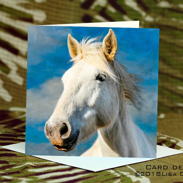 Exclusive Handmade Cloud Horse Greetings Card on Archive Photo Paper