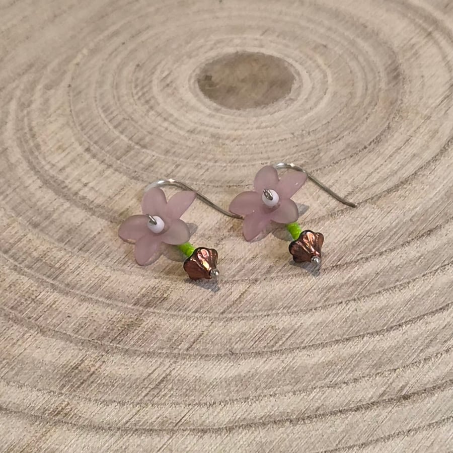 Sterling silver flower pot earrings, floral jewellery (EAR-0015)