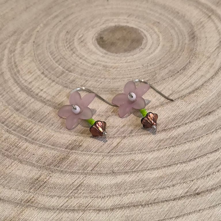 Sterling silver flower pot earrings, floral jewellery (EAR-0015)