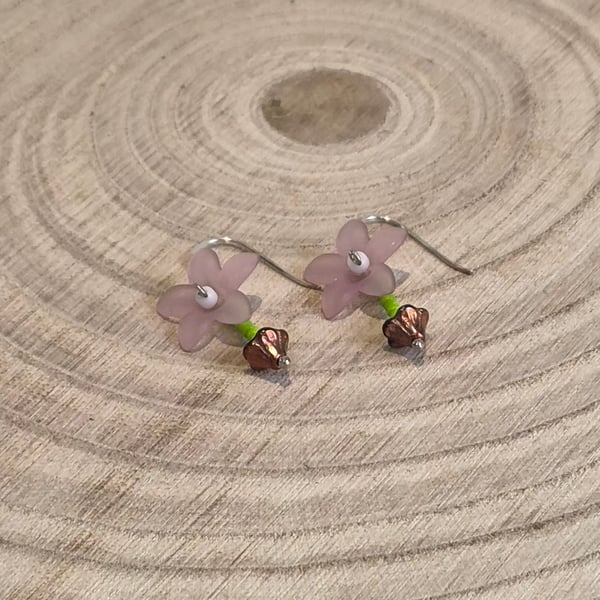 Sterling silver flower pot earrings, floral jewellery (EAR-0015)