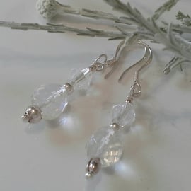 Genuine Faceted Clear Quartz Sterling Silver Earrings (Not Glass)