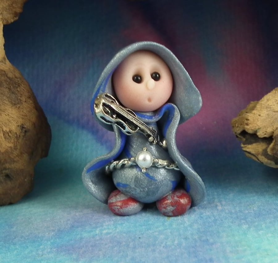 Spring Sale ... Tiny Musical Gnome 'Ipso' OOAK Sculpt by Ann Galvin