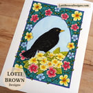 Blackbird Art Print - British Garden Bird Art - A4 Giclée