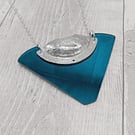 Recycled Aluminium Drink Can Base Metal, Teal Triangular Acrylic Shape Necklace