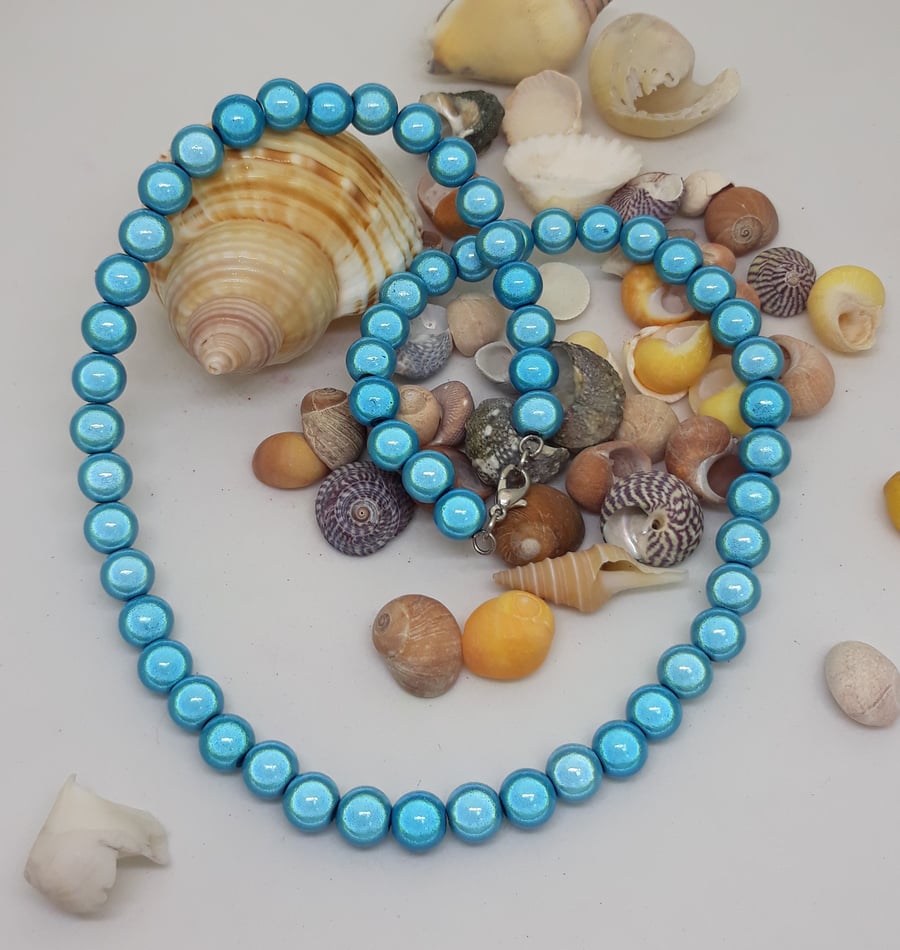 NL23 - Blue miracle bead necklace 18"