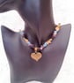 Mixed Gemstone Chip Bead Necklace with a Bronze Heart Charm, Gift for Her - Image 3