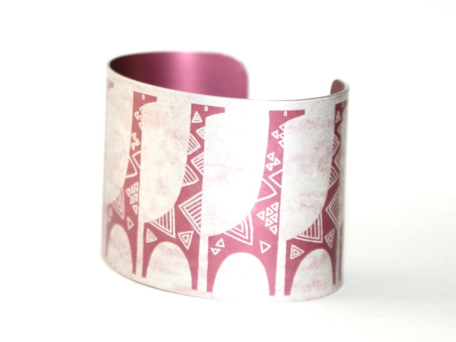 Geometric giraffe print aluminium cuff pink