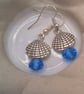 Silver Clam Shell and Blue Crystal Earrings, Gift for Her, Shell Charm Earrings - Image 3