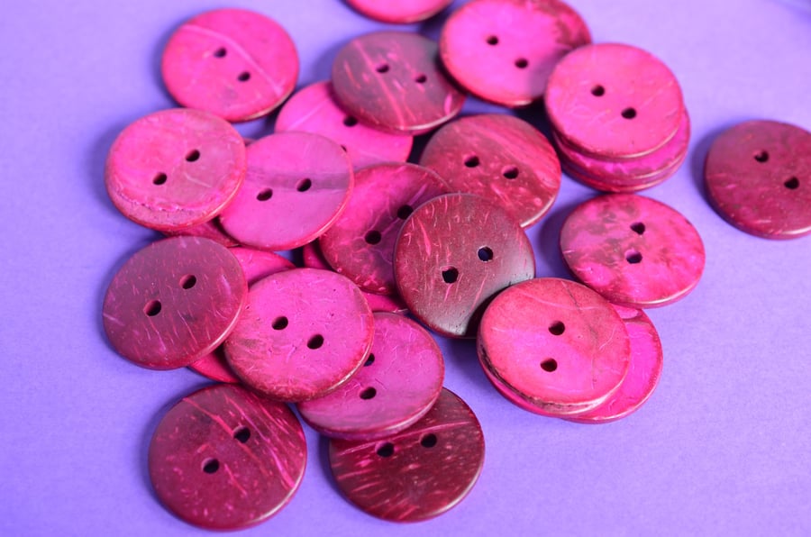 Large Bright and Bold Hot Pink Coconut Shell Buttons 3pk 30mm