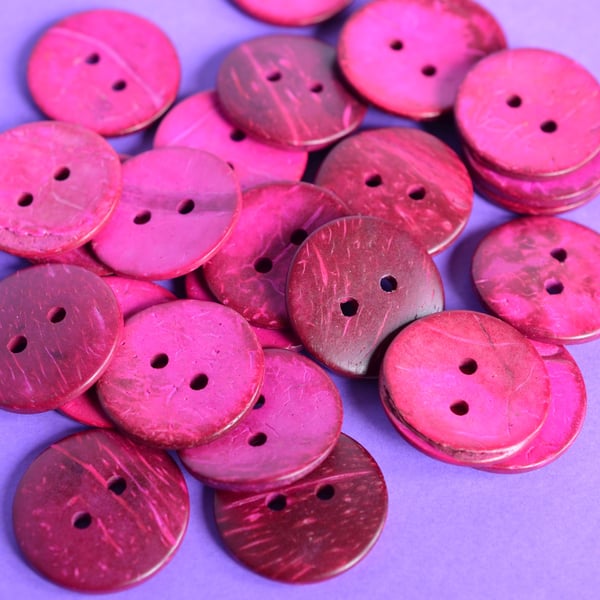 Large Bright and Bold Hot Pink Coconut Shell Buttons 3pk 30mm