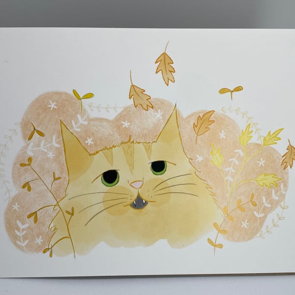Autumn Leaf Cat Card, A6 Card