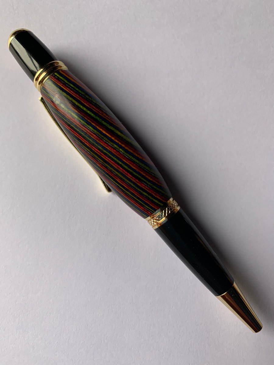 Multi colored wooden ball point pen