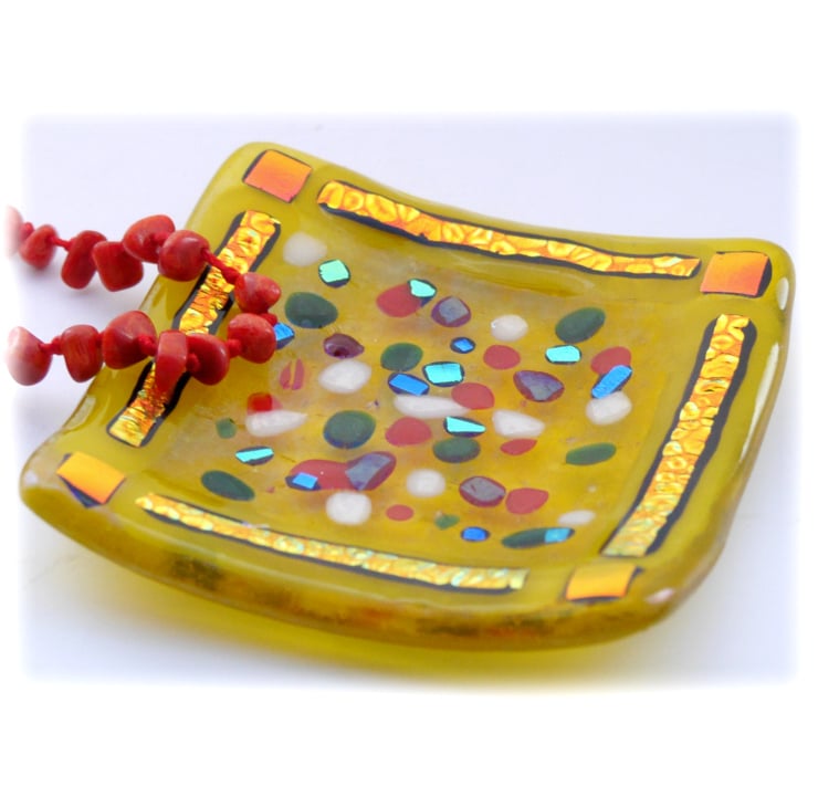Fused Glass Trinket Dish 8cm Yellow Dichroic 027 - Folksy