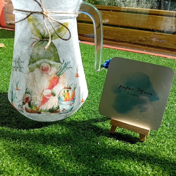 Decoupaged Gnome theme Glass jug