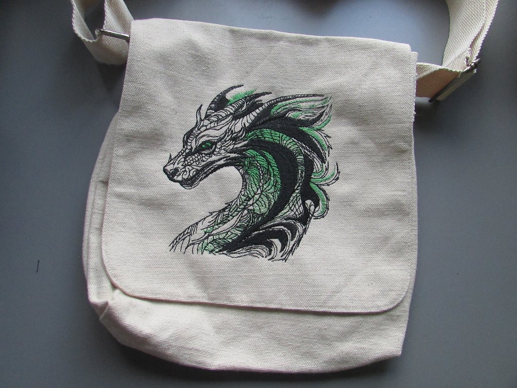 Embroidered Dragon Design Eco Cotton Canvas Bag