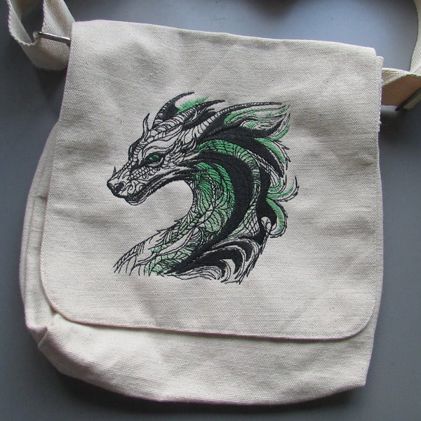 Embroidered Dragon Design Eco Cotton Canvas Bag