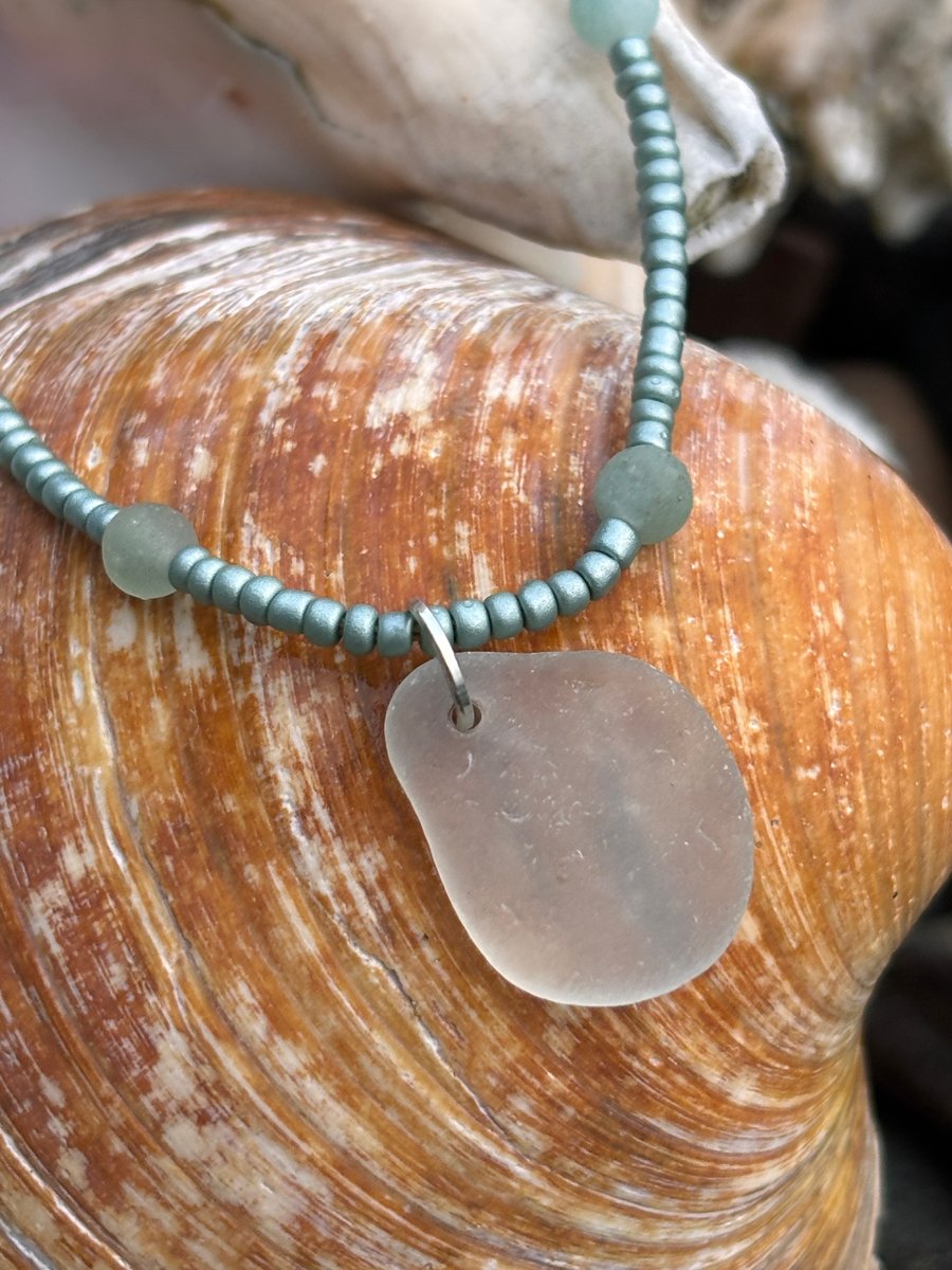 Sea Glass with small Amazonite beads and metallic seedbeds