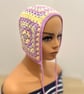 Crochet Pastel Bonnet Hat  Lilac Yellow lavender Granny Squares Handmade