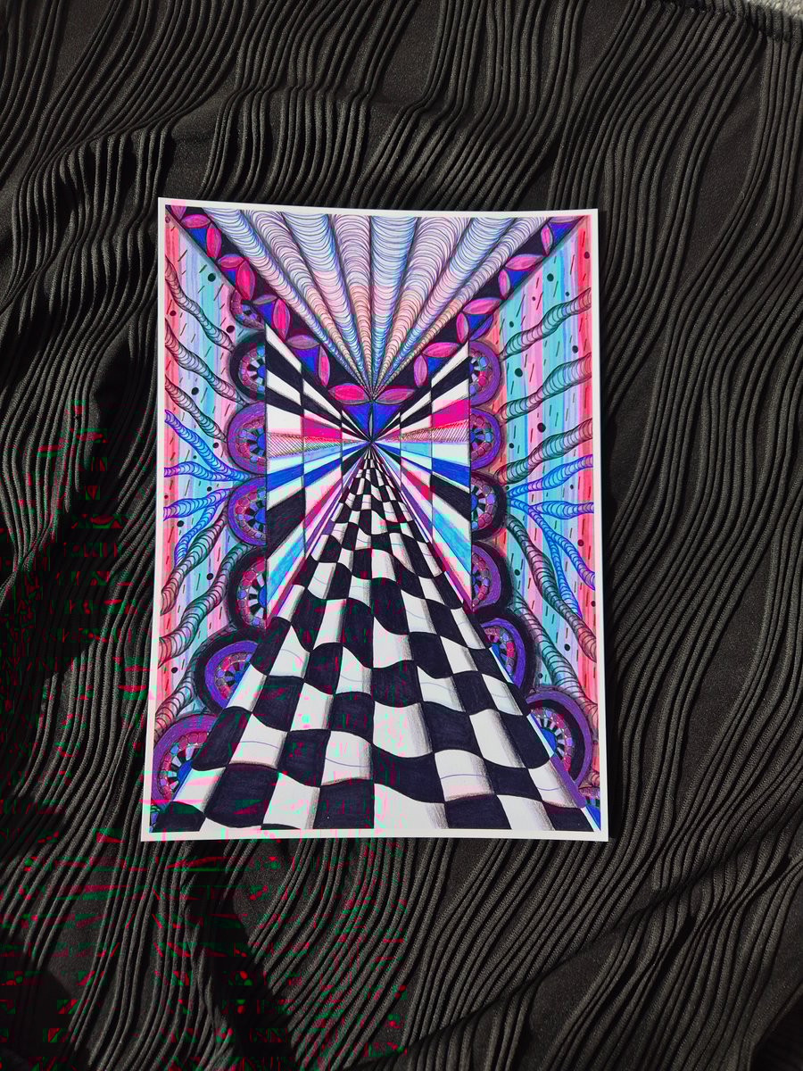 Abstract Art Print - A4 Unframed Trippy Psychedelic Pattern Art - Perception