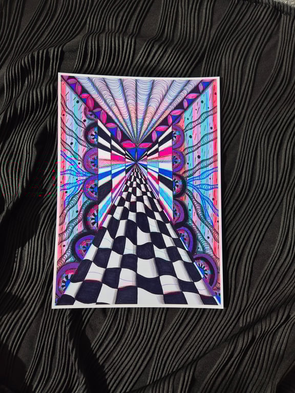 Abstract Art Print - A4 Unframed Trippy Psychedelic Pattern Art - Perception