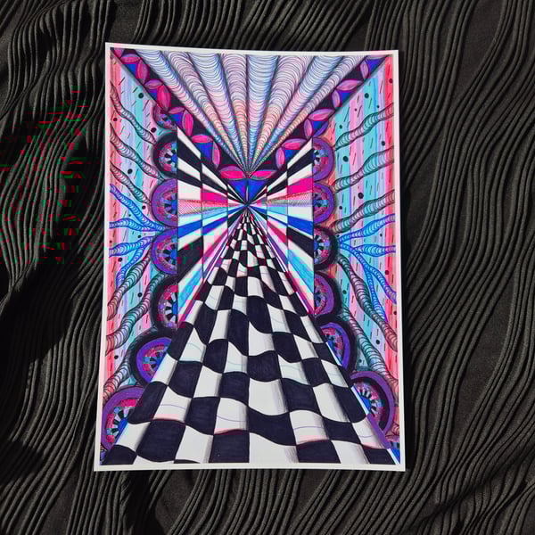 Abstract Art Print - A4 Unframed Trippy Psychedelic Pattern Art - Perception