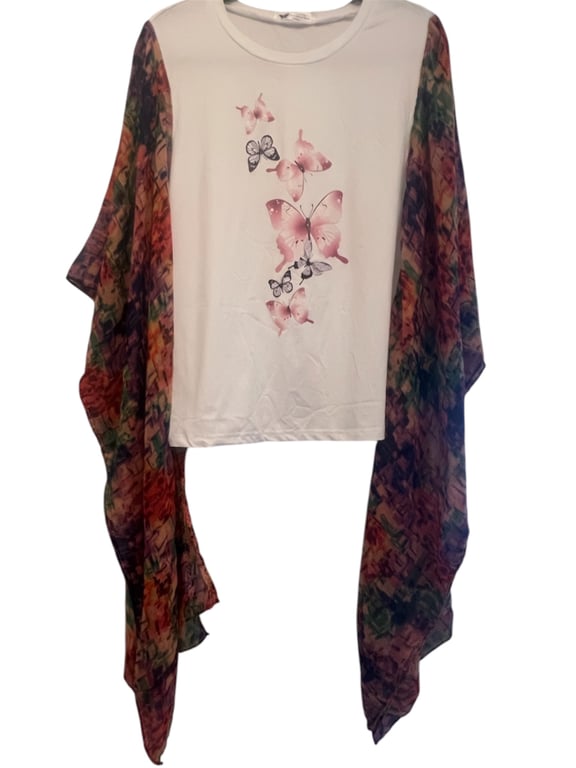 One of a Kind Upcycled Butterfly Boho Festival Top with Flowing Sleeves