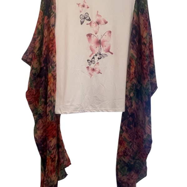 One of a Kind Upcycled Butterfly Boho Festival Top with Flowing Sleeves