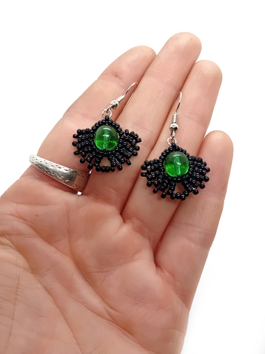 Green and black lace beaded earrings